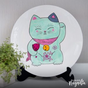 Plato Gato de la Suerte Celeste