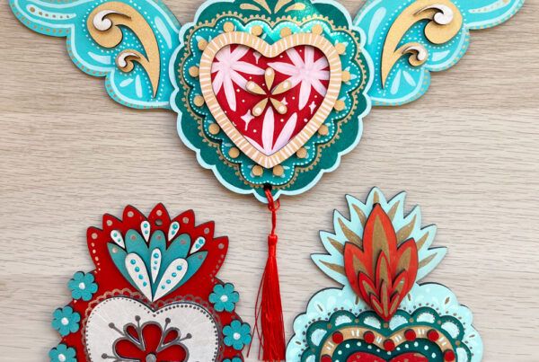 Corazones Mexicanos en madera Pintados a Mano